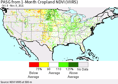 United States PASG from 1-Month Cropland NDVI (VIIRS) Thematic Map For 11/1/2021 - 11/8/2021