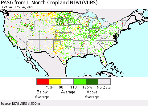 United States PASG from 1-Month Cropland NDVI (VIIRS) Thematic Map For 11/17/2021 - 11/24/2021