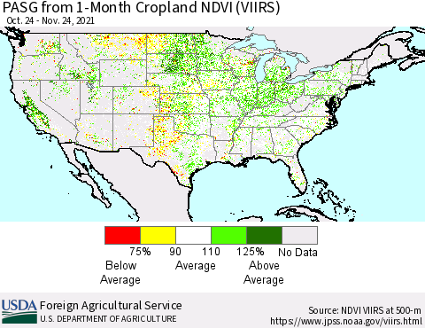 United States PASG from 1-Month Cropland NDVI (VIIRS) Thematic Map For 11/21/2021 - 11/30/2021
