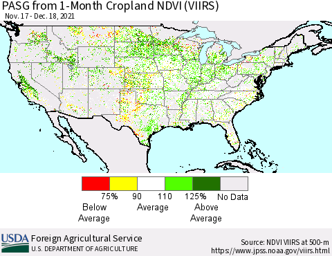 United States PASG from 1-Month Cropland NDVI (VIIRS) Thematic Map For 12/11/2021 - 12/20/2021