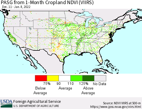 United States PASG from 1-Month Cropland NDVI (VIIRS) Thematic Map For 1/1/2022 - 1/10/2022