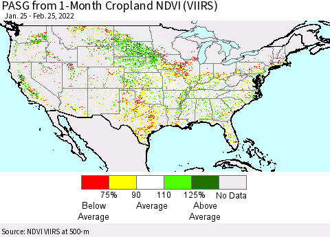 United States PASG from 1-Month Cropland NDVI (VIIRS) Thematic Map For 2/18/2022 - 2/25/2022