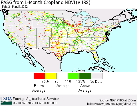 United States PASG from 1-Month Cropland NDVI (VIIRS) Thematic Map For 3/1/2022 - 3/10/2022