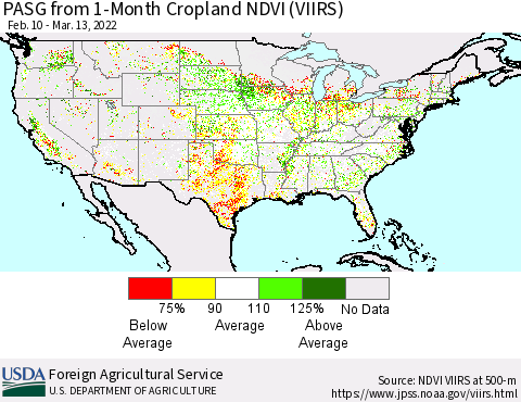 United States PASG from 1-Month Cropland NDVI (VIIRS) Thematic Map For 3/11/2022 - 3/20/2022