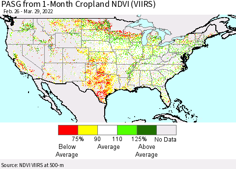 United States PASG from 1-Month Cropland NDVI (VIIRS) Thematic Map For 3/22/2022 - 3/29/2022
