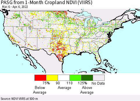 United States PASG from 1-Month Cropland NDVI (VIIRS) Thematic Map For 3/30/2022 - 4/6/2022