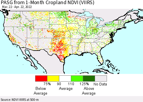 United States PASG from 1-Month Cropland NDVI (VIIRS) Thematic Map For 4/15/2022 - 4/22/2022