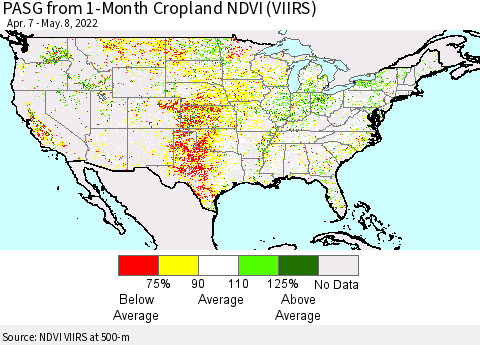 United States PASG from 1-Month Cropland NDVI (VIIRS) Thematic Map For 5/1/2022 - 5/8/2022