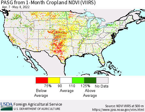 United States PASG from 1-Month Cropland NDVI (VIIRS) Thematic Map For 5/1/2022 - 5/10/2022