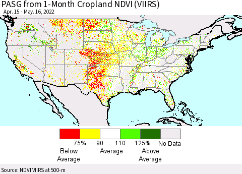 United States PASG from 1-Month Cropland NDVI (VIIRS) Thematic Map For 5/9/2022 - 5/16/2022