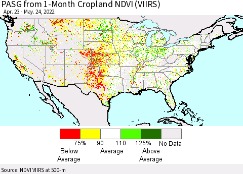 United States PASG from 1-Month Cropland NDVI (VIIRS) Thematic Map For 5/17/2022 - 5/24/2022