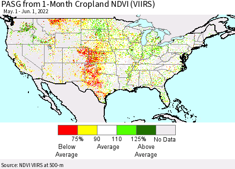 United States PASG from 1-Month Cropland NDVI (VIIRS) Thematic Map For 5/25/2022 - 6/1/2022