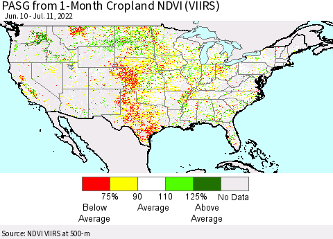 United States PASG from 1-Month Cropland NDVI (VIIRS) Thematic Map For 7/4/2022 - 7/11/2022