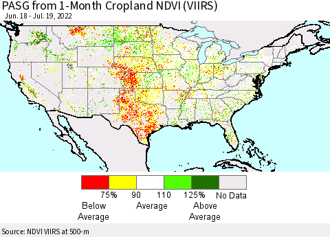 United States PASG from 1-Month Cropland NDVI (VIIRS) Thematic Map For 7/12/2022 - 7/19/2022