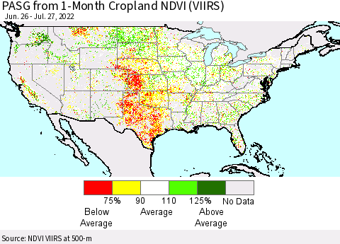 United States PASG from 1-Month Cropland NDVI (VIIRS) Thematic Map For 7/20/2022 - 7/27/2022