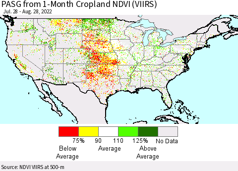 United States PASG from 1-Month Cropland NDVI (VIIRS) Thematic Map For 8/21/2022 - 8/28/2022
