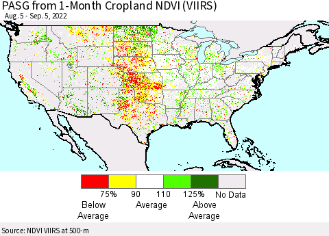 United States PASG from 1-Month Cropland NDVI (VIIRS) Thematic Map For 8/29/2022 - 9/5/2022