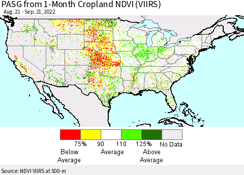 United States PASG from 1-Month Cropland NDVI (VIIRS) Thematic Map For 9/14/2022 - 9/21/2022