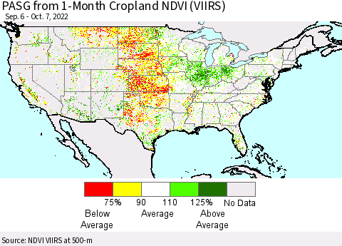 United States PASG from 1-Month Cropland NDVI (VIIRS) Thematic Map For 9/30/2022 - 10/7/2022