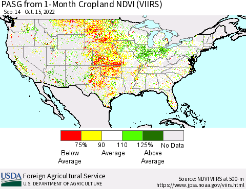 United States PASG from 1-Month Cropland NDVI (VIIRS) Thematic Map For 10/11/2022 - 10/20/2022