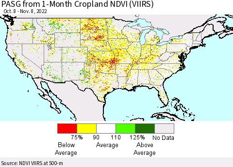 United States PASG from 1-Month Cropland NDVI (VIIRS) Thematic Map For 11/1/2022 - 11/8/2022