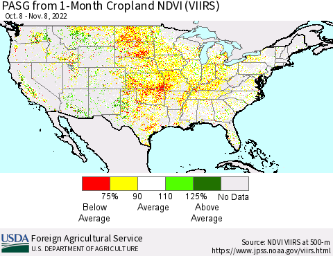United States PASG from 1-Month Cropland NDVI (VIIRS) Thematic Map For 11/1/2022 - 11/10/2022