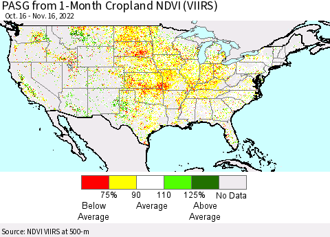United States PASG from 1-Month Cropland NDVI (VIIRS) Thematic Map For 11/9/2022 - 11/16/2022