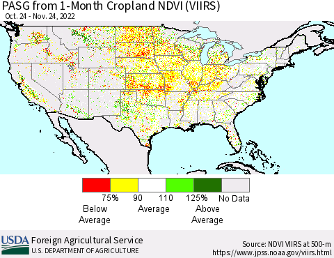 United States PASG from 1-Month Cropland NDVI (VIIRS) Thematic Map For 11/21/2022 - 11/30/2022