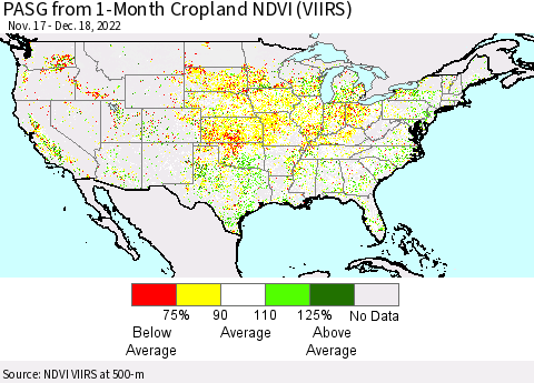United States PASG from 1-Month Cropland NDVI (VIIRS) Thematic Map For 12/11/2022 - 12/18/2022