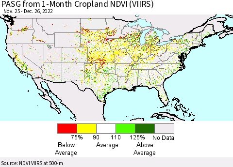 United States PASG from 1-Month Cropland NDVI (VIIRS) Thematic Map For 12/19/2022 - 12/26/2022