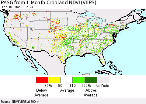 United States PASG from 1-Month Cropland NDVI (VIIRS) Thematic Map For 3/6/2023 - 3/13/2023