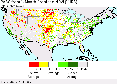 United States PASG from 1-Month Cropland NDVI (VIIRS) Thematic Map For 5/1/2023 - 5/8/2023