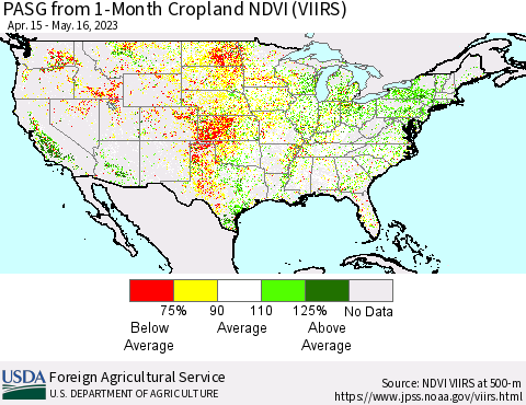 United States PASG from 1-Month Cropland NDVI (VIIRS) Thematic Map For 5/11/2023 - 5/20/2023