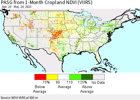 United States PASG from 1-Month Cropland NDVI (VIIRS) Thematic Map For 5/17/2023 - 5/24/2023
