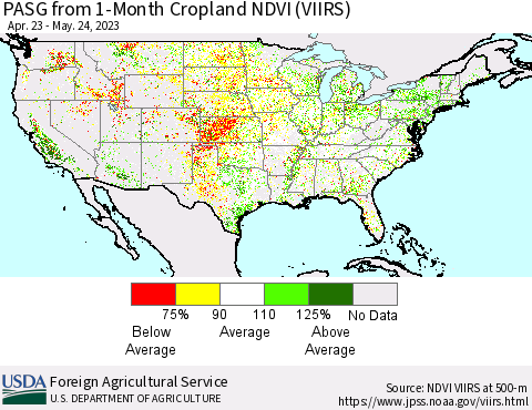 United States PASG from 1-Month Cropland NDVI (VIIRS) Thematic Map For 5/21/2023 - 5/31/2023