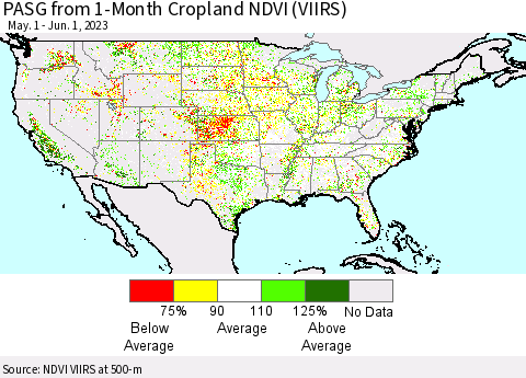 United States PASG from 1-Month Cropland NDVI (VIIRS) Thematic Map For 5/25/2023 - 6/1/2023