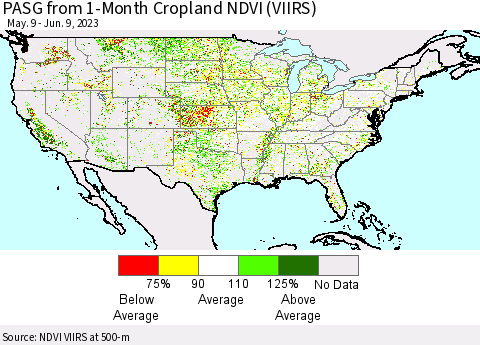 United States PASG from 1-Month Cropland NDVI (VIIRS) Thematic Map For 6/2/2023 - 6/9/2023
