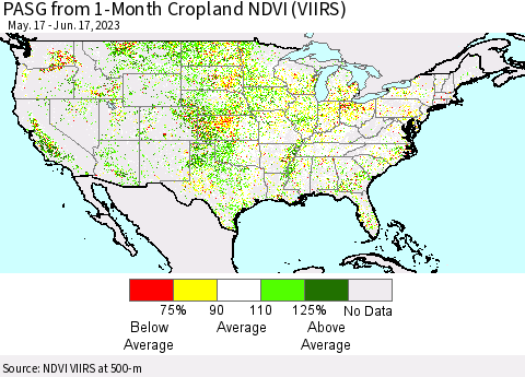 United States PASG from 1-Month Cropland NDVI (VIIRS) Thematic Map For 6/10/2023 - 6/17/2023