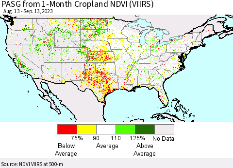 United States PASG from 1-Month Cropland NDVI (VIIRS) Thematic Map For 9/6/2023 - 9/13/2023