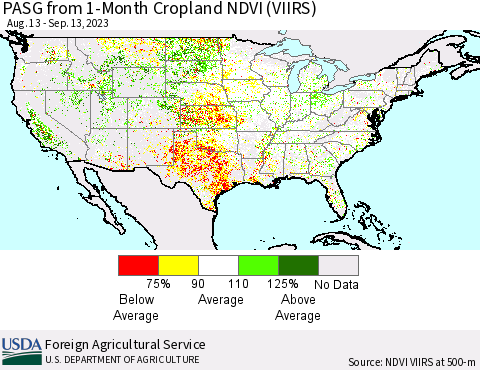 United States PASG from 1-Month Cropland NDVI (VIIRS) Thematic Map For 9/11/2023 - 9/20/2023