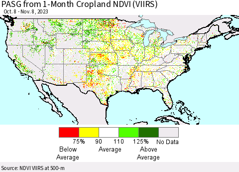 United States PASG from 1-Month Cropland NDVI (VIIRS) Thematic Map For 11/1/2023 - 11/8/2023