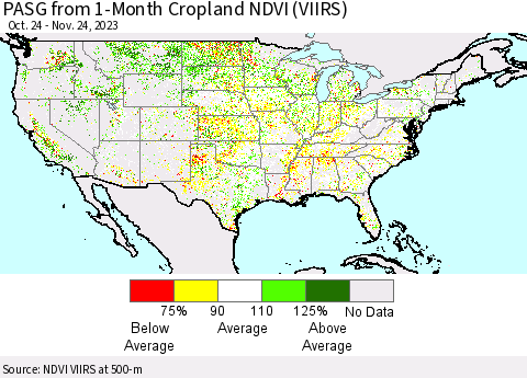 United States PASG from 1-Month Cropland NDVI (VIIRS) Thematic Map For 11/17/2023 - 11/24/2023