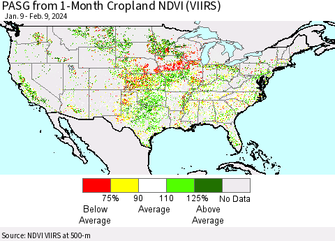 United States PASG from 1-Month Cropland NDVI (VIIRS) Thematic Map For 2/2/2024 - 2/9/2024