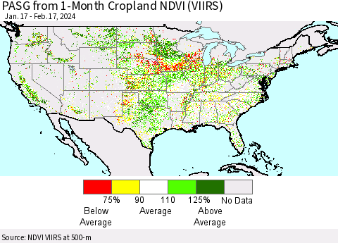 United States PASG from 1-Month Cropland NDVI (VIIRS) Thematic Map For 2/10/2024 - 2/17/2024