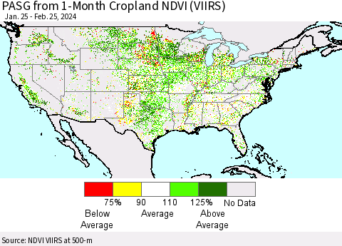 United States PASG from 1-Month Cropland NDVI (VIIRS) Thematic Map For 2/18/2024 - 2/25/2024