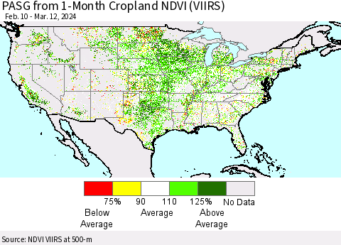 United States PASG from 1-Month Cropland NDVI (VIIRS) Thematic Map For 3/5/2024 - 3/12/2024