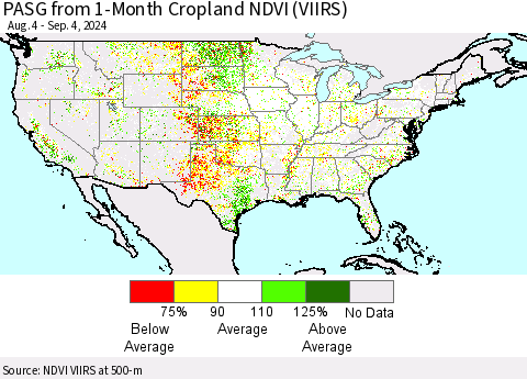 United States PASG from 1-Month Cropland NDVI (VIIRS) Thematic Map For 8/28/2024 - 9/4/2024