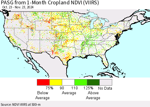 United States PASG from 1-Month Cropland NDVI (VIIRS) Thematic Map For 11/16/2024 - 11/23/2024