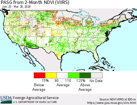 United States PASG from 2-Month NDVI (VIIRS) Thematic Map For 3/21/2020 - 3/31/2020