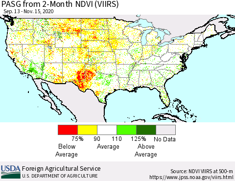 United States PASG from 2-Month NDVI (VIIRS) Thematic Map For 11/11/2020 - 11/20/2020